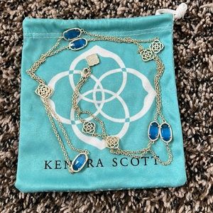 Kendra Scott long gold chain with translucent blue stones
